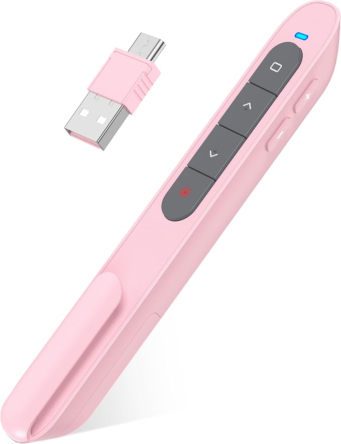 2-in-1 USB-A & USB-C Presentation Remote – Pink Wireless PowerPoint Clicker by DinoFire