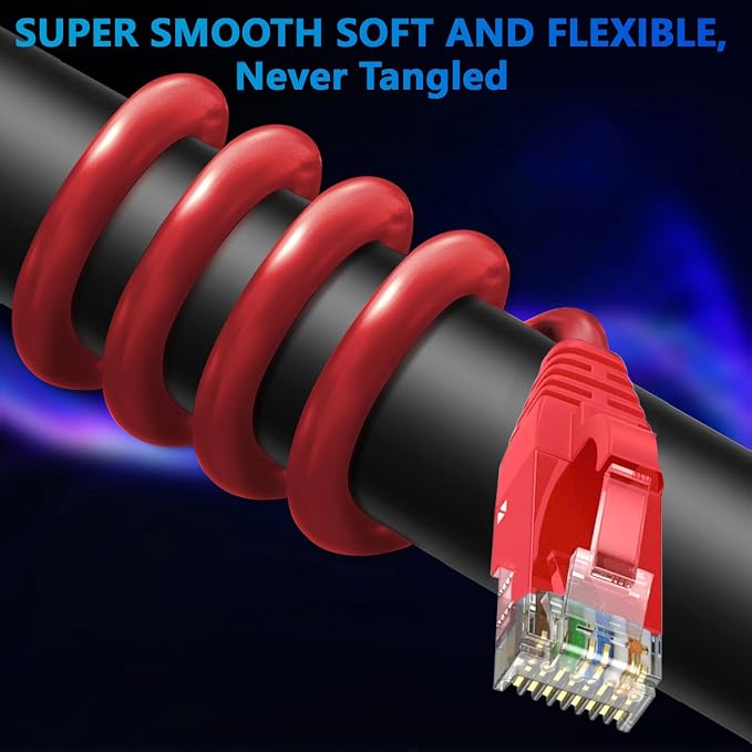 Adoreen Cat 6 Ethernet Cable 30 Ft-Red, Outdoor & Indoor Snagless Long Round - Image 2