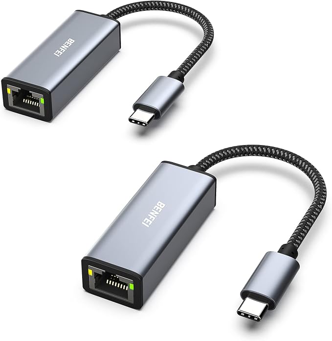 BENFEI 2 Pack USB-C to Ethernet Adapter, USB Type-C to RJ45 Gigabit Ethernet by BENFEI