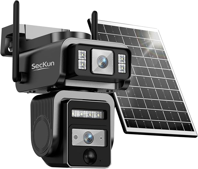 AJ19 Outdoor Solar Wireless Home Security Camera, 2.4GHz WiFi, Dual Lens 360° by SecKun