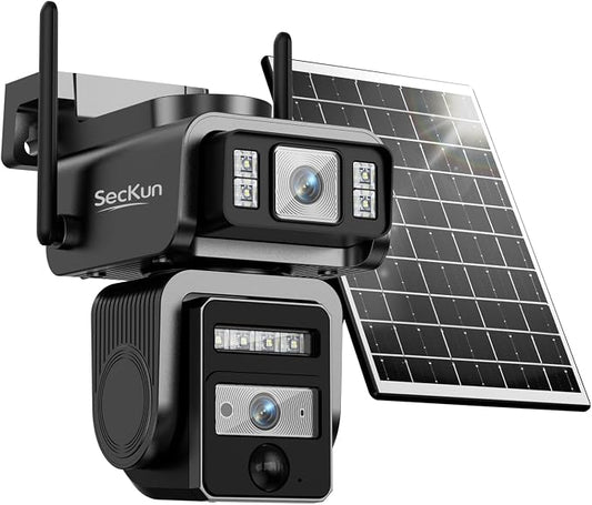 AJ19 Outdoor Solar Wireless Home Security Camera, 2.4GHz WiFi, Dual Lens 360° by SecKun