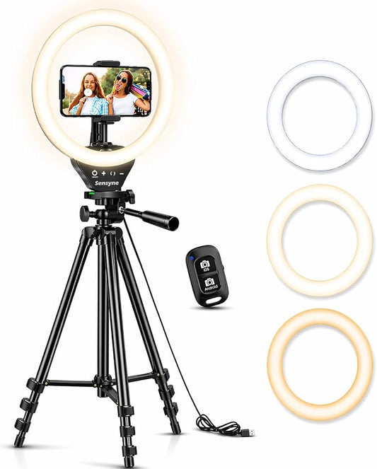 Sensyne Ring Light with Stand, LED Ring Light with Remote, 3 Color Modes & 10 by sensyne