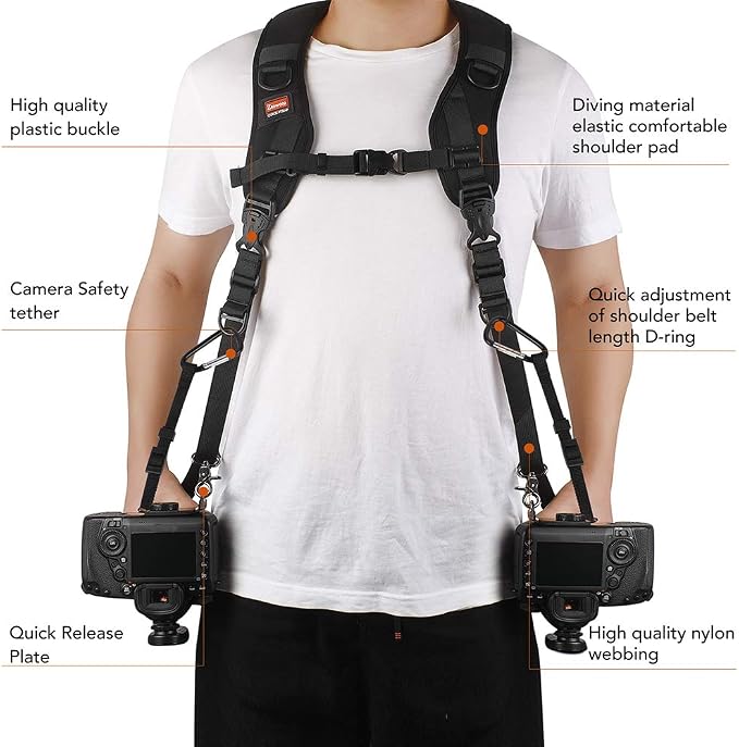 Camera Strap Double Shoulder Camera Strap Harness Quick Release Adjustable Dual - Image 6