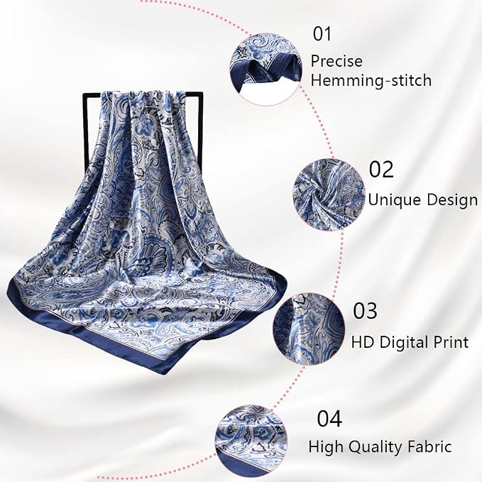 4Pcs Silk Head Scarves for Women Satin Hair Scarf 35”Large Square Bandana Silk - Image 5