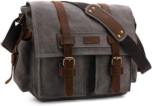 Kattee Leather Canvas Camera Bag Vintage DSLR SLR Messenger Shoulder Bag by Kattee