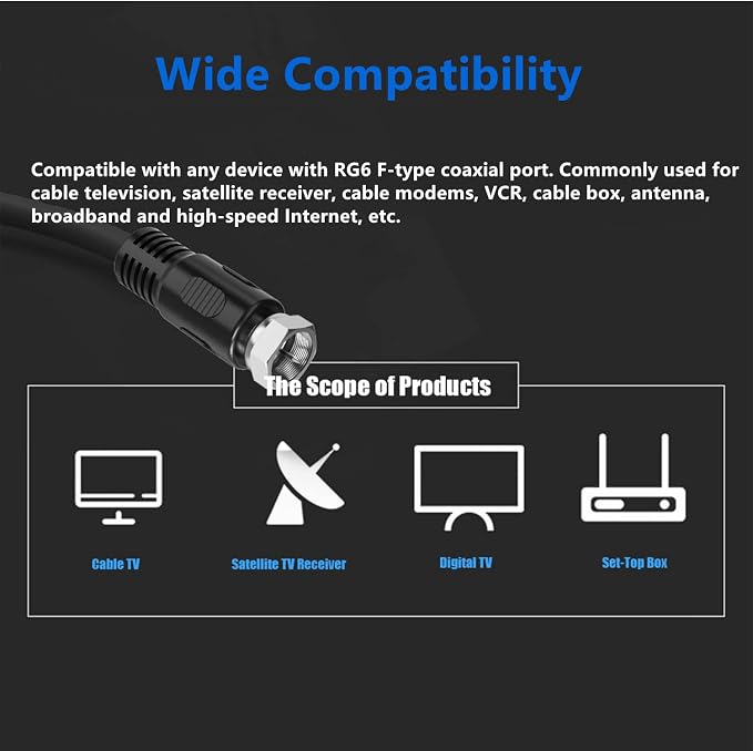 Short Coaxial Cable, 1ft Coax Cable RG6 F Cord 75 Ohm - Image 5