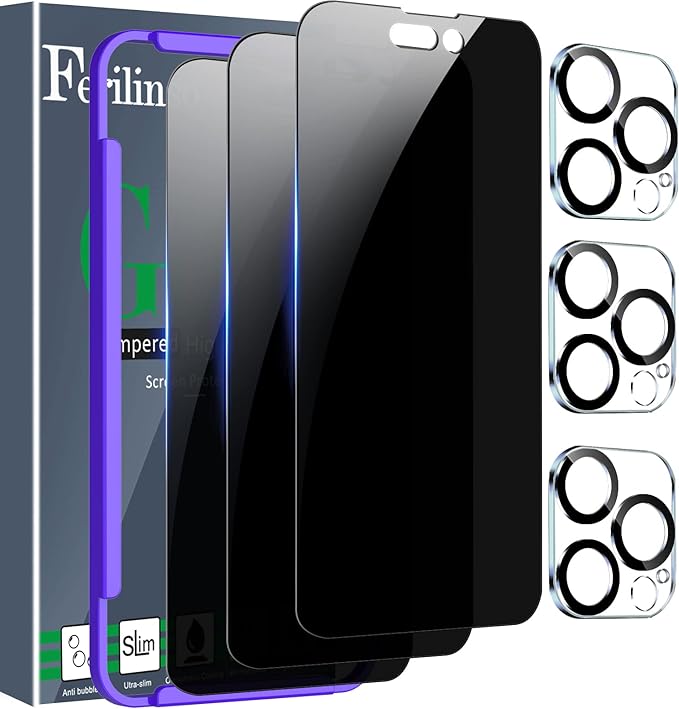 Ferilinso 3 Pack for Apple iPhone 14 Pro Privacy Screen Protector Tempered by Ferilinso