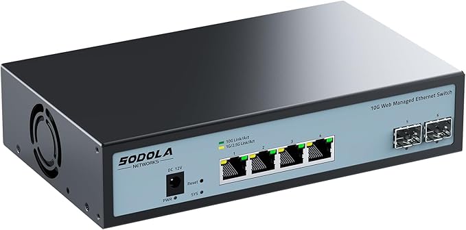 SODOLA 6 Port 10G Easy Web Managed Switch, 4X 10G RJ45 + 2X 10G SFP+ Ports by SODOLAPoENETWORKS