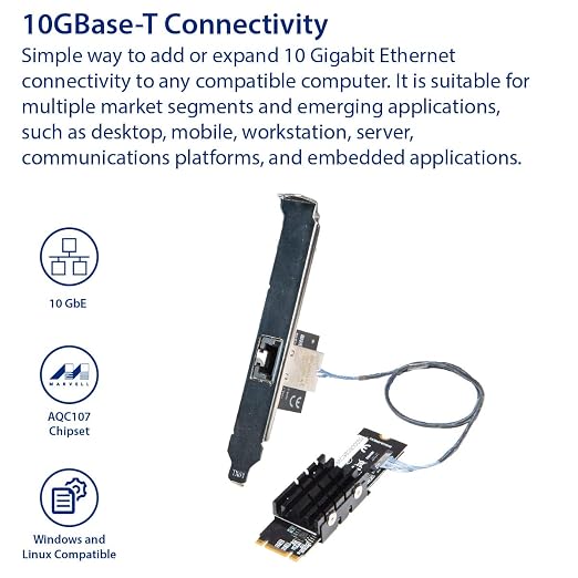 IO Crest 10 Gigabit M.2 M Key Ethernet Network Expansion Card - Image 2