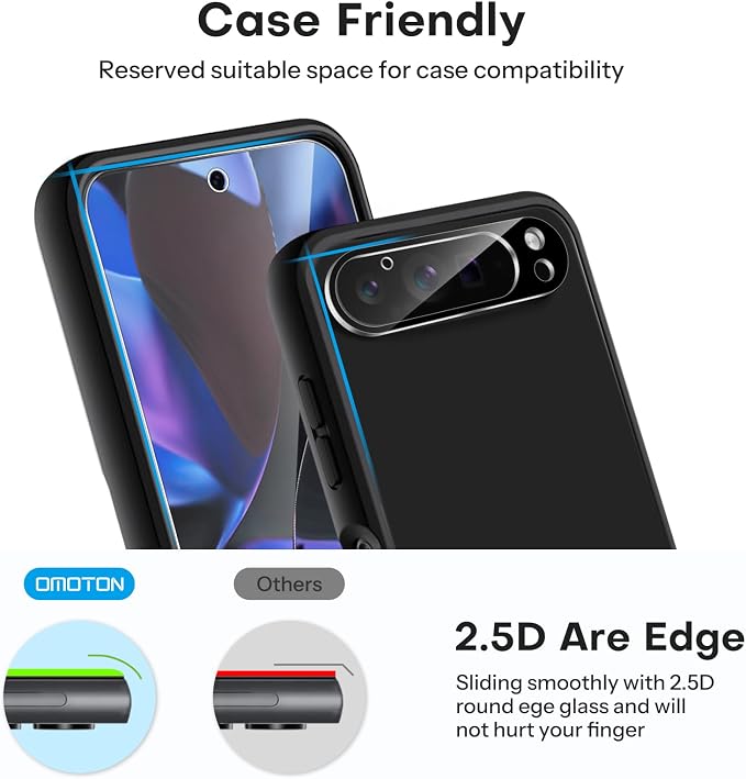 OMOTON 3+2 Pack for Google Pixel 9 Pro XL Screen Protector 6.8 Inch, 3 Tempered - Image 5