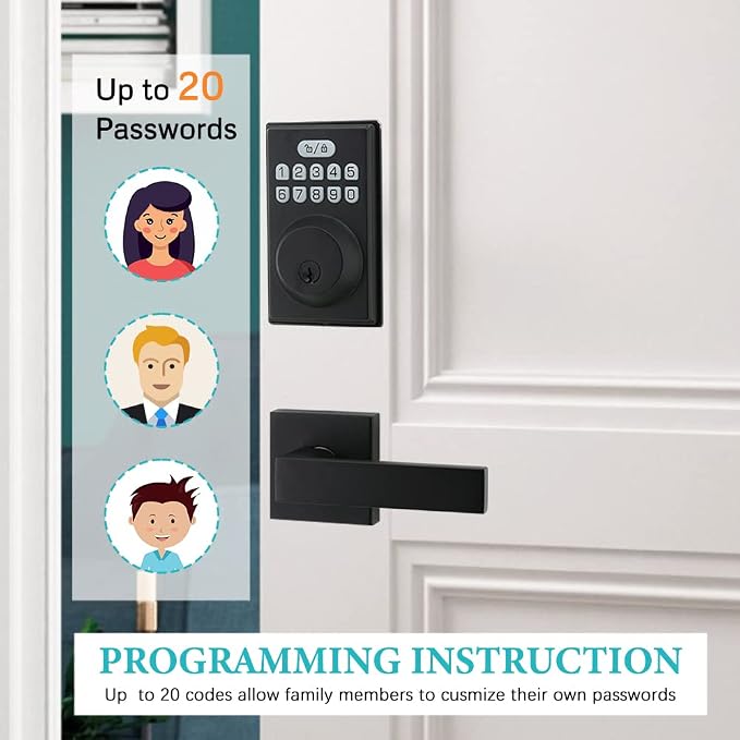 Keyless Entry Door Lock with 2 Handles, Electronic Keypad Deadbolt Front Door - Image 5