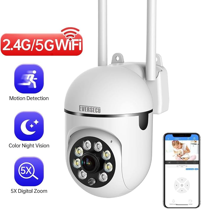 EVERSECU 2K 3MP Outdoor WiFi PTZ Security Camera, 5G WiFi, Auto Tracking - Image 3