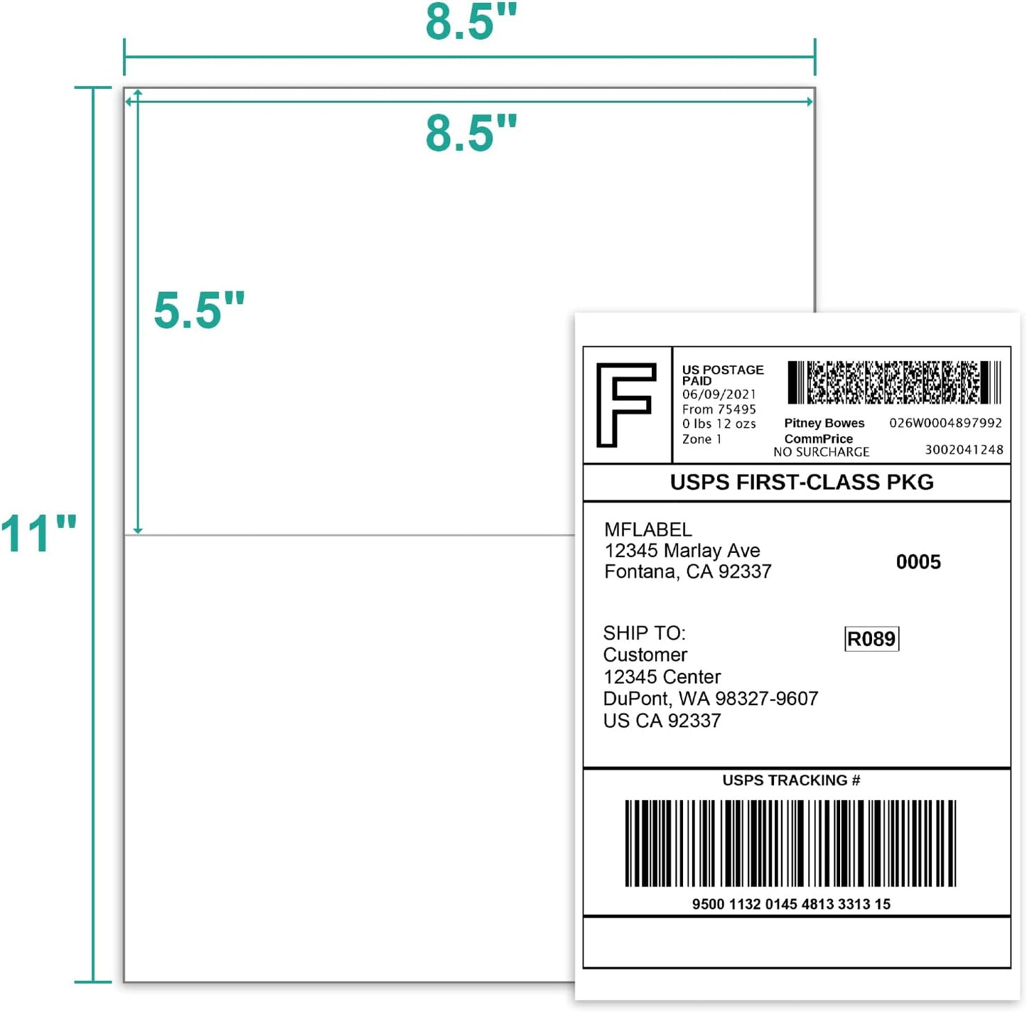 MFLABEL Half Sheet Labels with Self Adhesive, 8.5 x 11 Inches Packaging Labels, Address Labels, Shipping Labels for Laser & Inkjet Printers, 100 Count(50 Sheets)