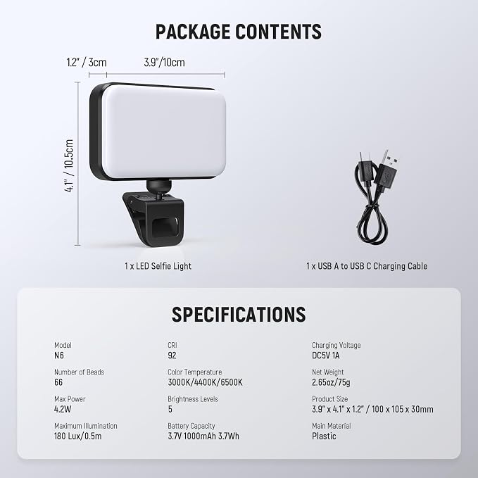 NEEWER Entry Level Version LED Selfie Light, Plastic Clip on Phone Fill Lighting - Image 8