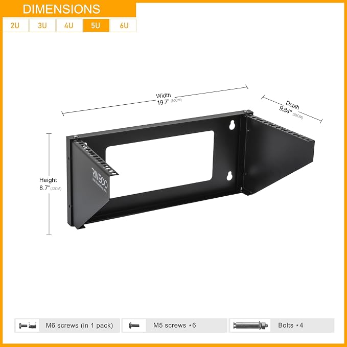 RIVECO 5U Wall Mount Vertical Rack Network Bracket Firm Constructed Easy - Image 3