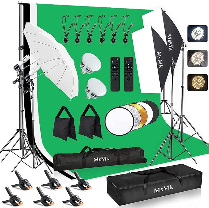Photography Lighting Kit 8.5x10ft Backdrop Support System and LED Softbox Set by MsMk