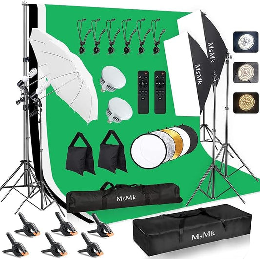 Photography Lighting Kit 8.5x10ft Backdrop Support System and LED Softbox Set by MsMk
