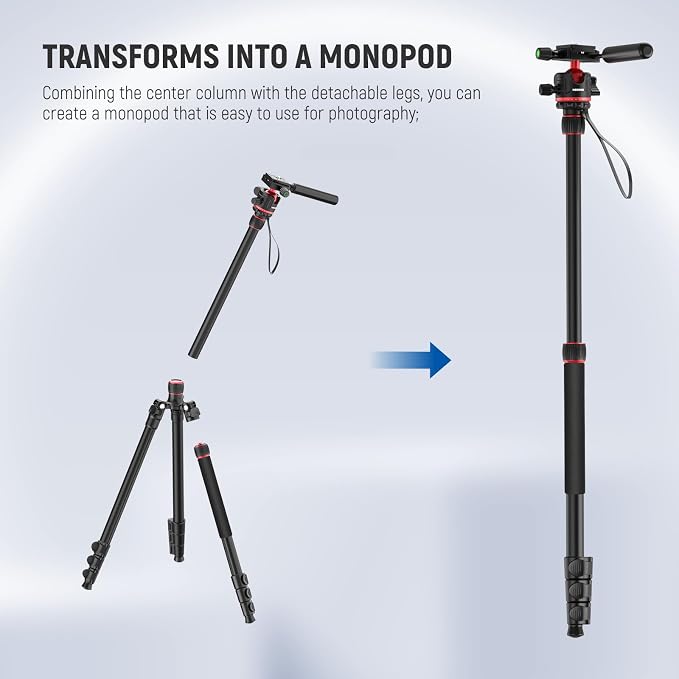 NEEWER Basics Camera Tripod Monopod, 360° Ball Head, Arca Type QR Plate - Image 6