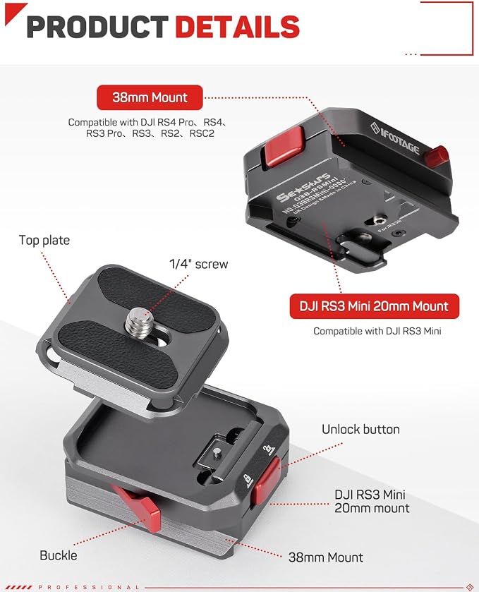 IFOOTAGE Q38-RSMINI Quick Plate, Tripod Quick Release System, Camera Screw - Image 3