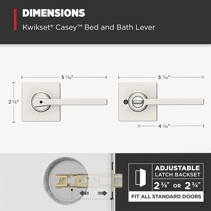 Kwikset Casey Door Handle, Satin Nickel | Interior Lever | Keyless Turn Lock | - Image 9