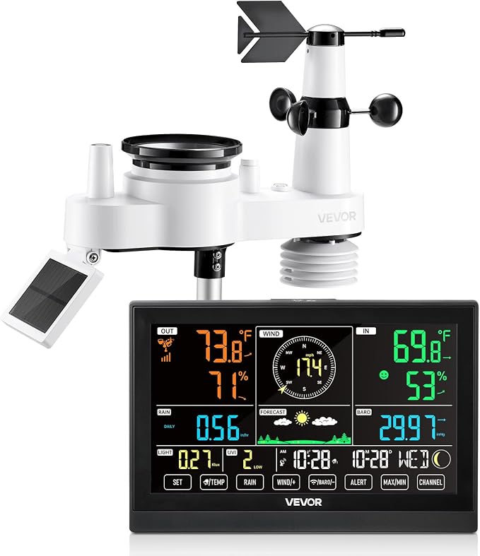 VEVOR 7-in-1 Wireless Weather Station, 7.5-Inch VA Display, Solar Powered by VEVOR