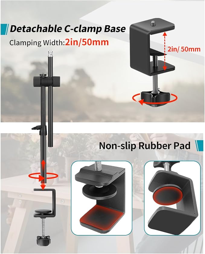 Overhead Camera Mount Desk Stand, Camera Arm Desk Mount Clamp Stand - Image 7
