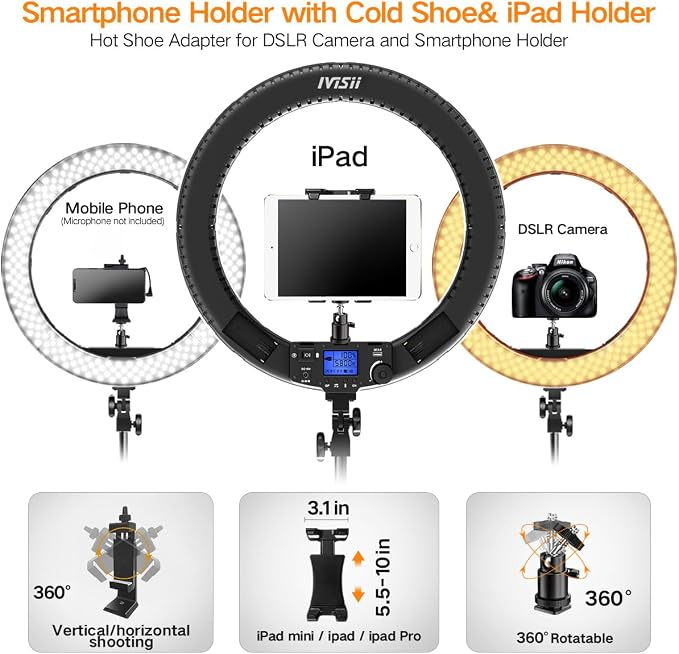 19 inch Ring Light with Remote Controller and Stand iPad Holder, 60W Bi-Color - Image 3