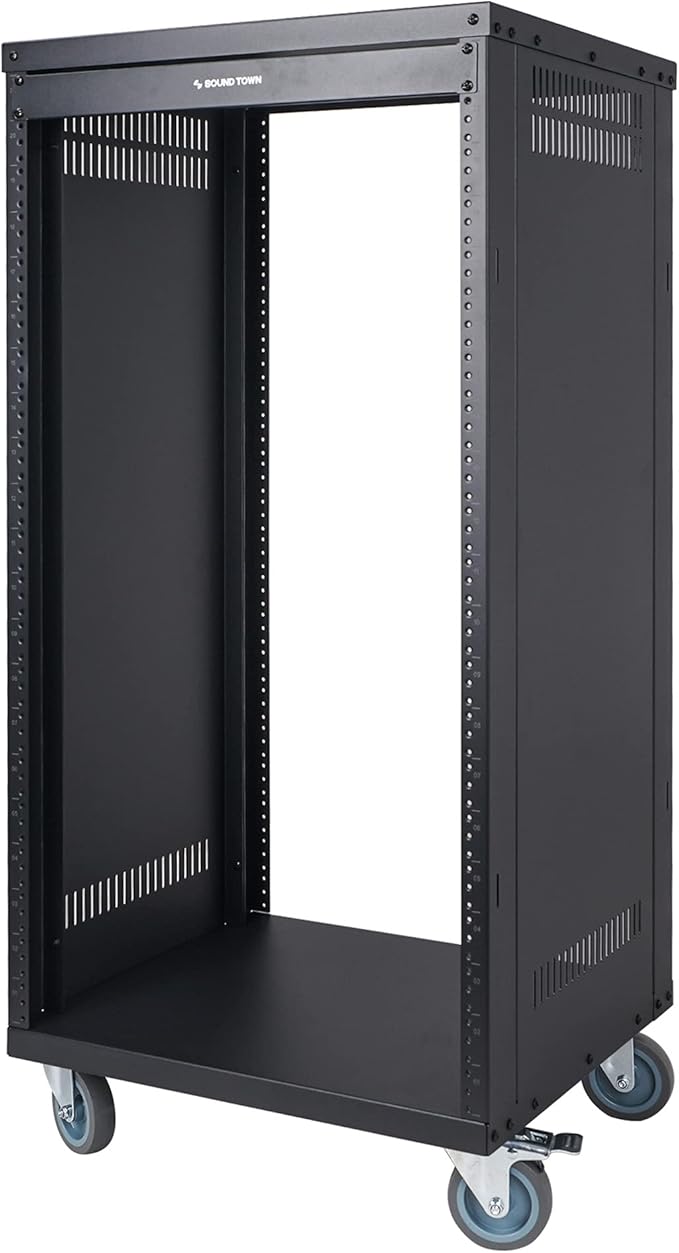 Sound Town 21U Universal Steel Rack, w/Mesh Doors, Locking Casters, Vented Side - Image 4