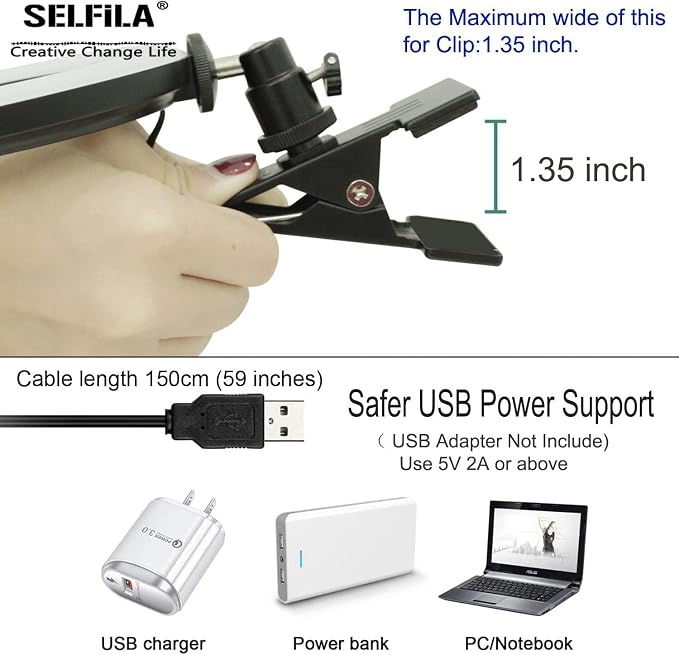 Selfila Ring Light 5 Inch USB Portable, 3200K-6500K Dimmable LED Clip on - Image 6