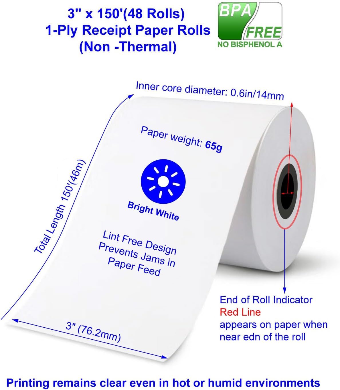 Star SP700 Kitchen Printer Paper (48 Rolls) 3" x 150' 1 Ply Bond (Non -Thermal) Receipt Paper POS Cash Register Paper for TMU200 SRP275 from 3000LABELS DIRECT