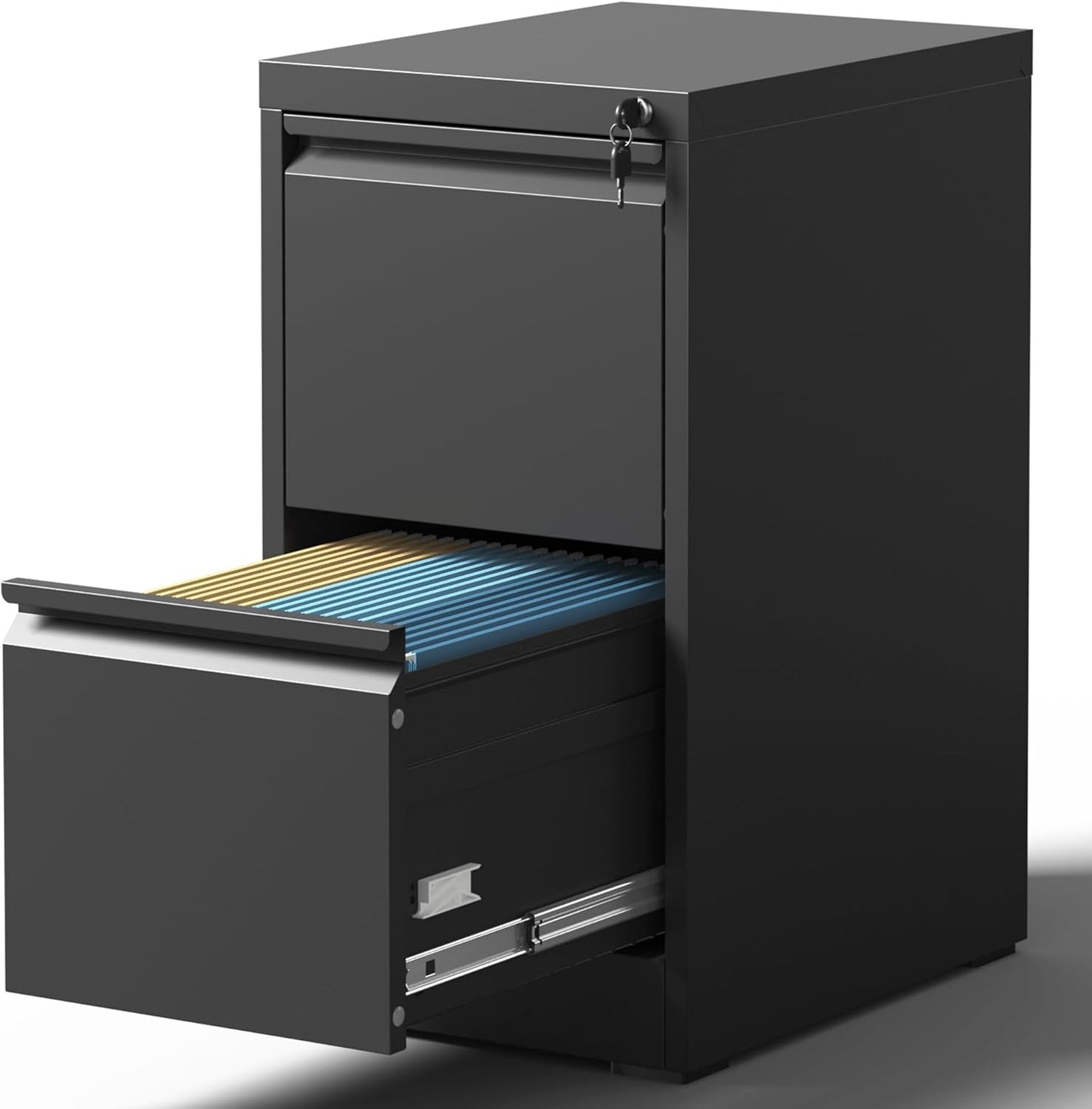 2 Drawer File Cabinet with Lock, Steel Vertical Filing Cabinets for Home Office, Small Metal Storage Cabinet for Hanging Legal/Letter Size Files, Assembly Required (Black)
