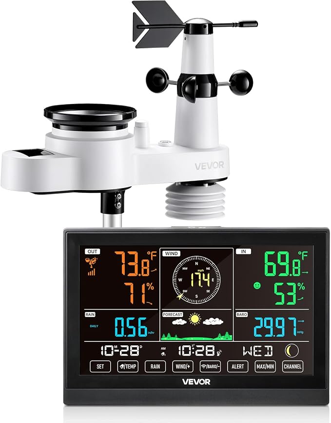 VEVOR 5-in-1 Wireless Weather Station, 7.5-Inch VA Display, Solar Powered by VEVOR
