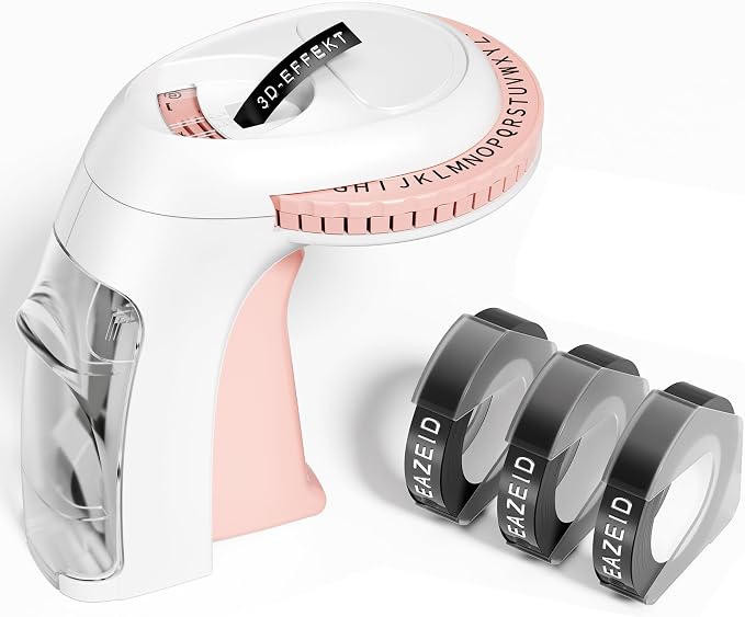 Embossing Label Maker Manual, Vintage Embossed Label Maker Pink, Retro Embosser by EazeID