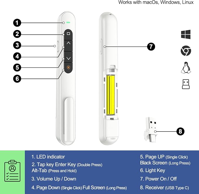 QUI Presentation Clicker with Volume Control, 2.4GHz USB Wireless Presenter - Image 4