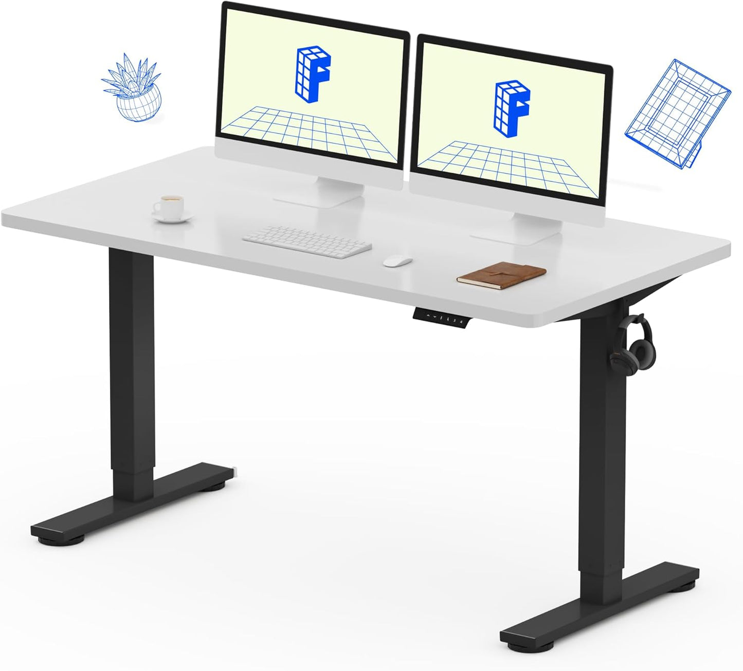 FLEXISPOT 55 x 28 Inches Electric Stand Up Desk Workstation Home Office Computer Standing Table Height Adjustable Desk (Black Frame + 55" White Top, 2 Packages)