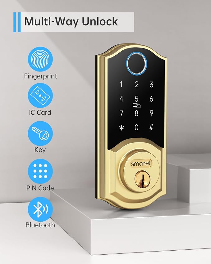 SMONET Smart Lock Brass Fingerprint Deadbolt, Keyless Entry Door Lock - Image 2