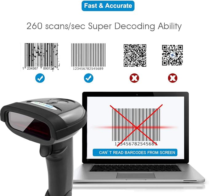 NETUM Wireless Barcode Scanner, 2 in 1 2.4G Wireless & USB Wired 1D Laser - Image 4