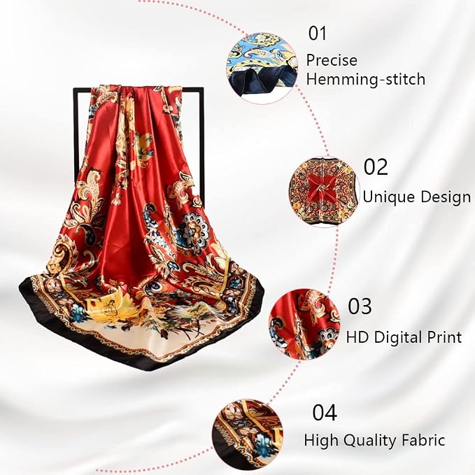 4Pcs Silk Head Scarves for Women Satin Hair Scarf 35”Large Square Bandana Silk - Image 5