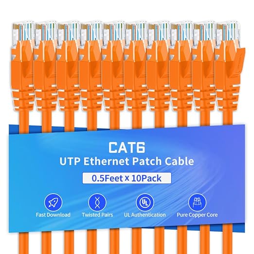 Cat6 Ethernet Cable 0.5 Feet 10 Pack Network RJ45 Cat6 Internet Patch Cable by XANHAM