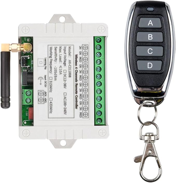 DC 12V 24V 36V 4CH Remote Control Switch 433Mhz 10A Wireless Remote Control by fushionsea