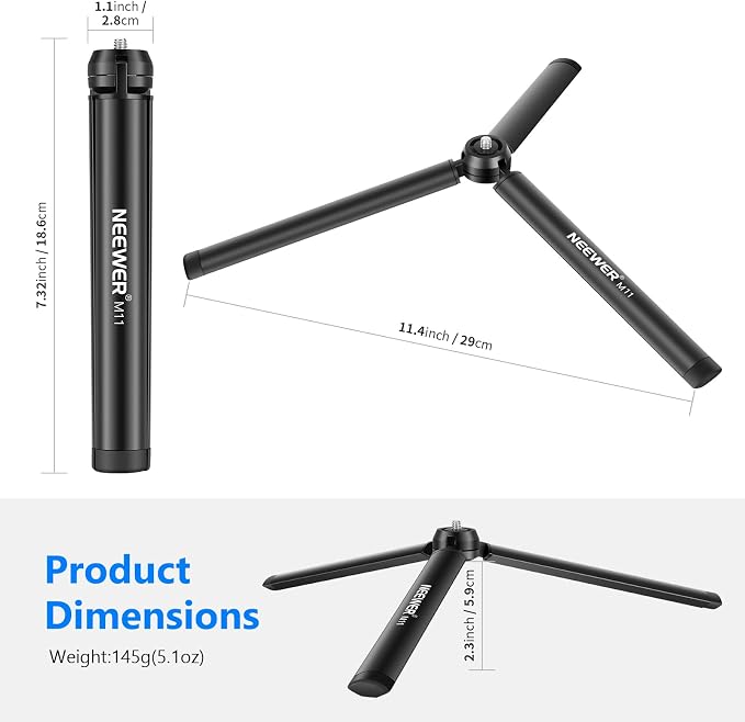 NEEWER Mini Metal Tripod, Table Stand, Desktop Compact Tripod Compatible - Image 2