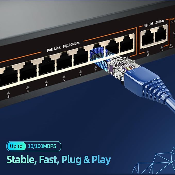 9 Port PoE Switch with 2 Uplink, 9 PoE+ Port 100Mbps, 120W 802.3af/at, Metal - Image 7