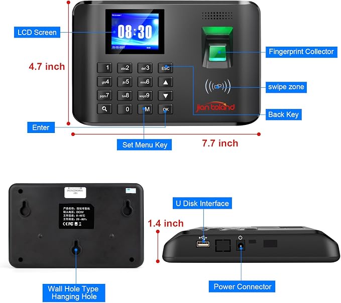 A5 Time Clock-Time Clocks for Employees Small Business-Fingerprint, RFID and - Image 6