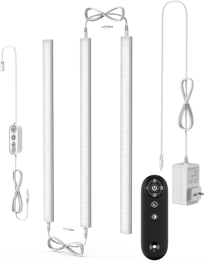 Remote Control Under Cabinet Led Light Plug in, Dimmable Daylight White 4500K by ASOKO
