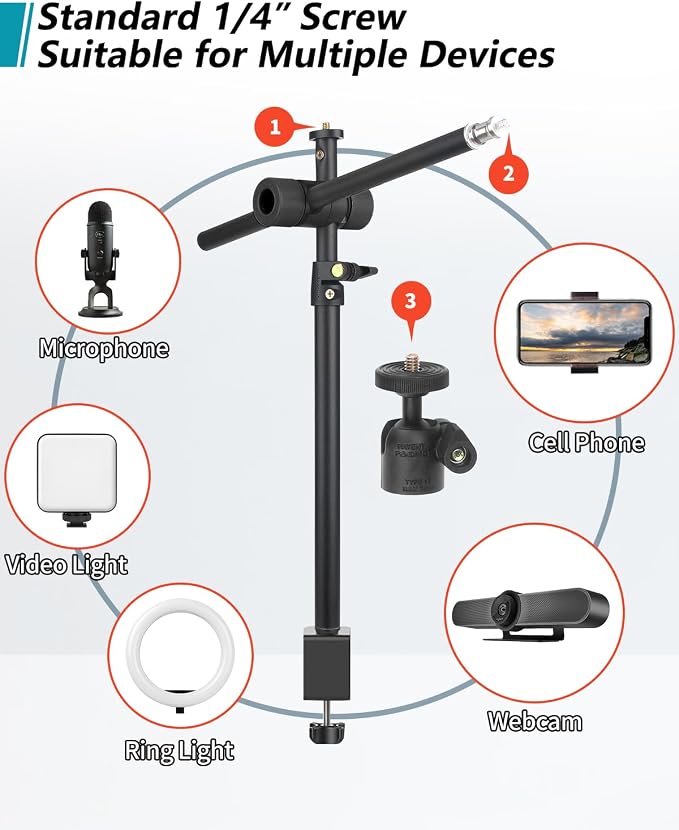 Overhead Camera Mount Desk Stand, Camera Arm Desk Mount Clamp Stand - Image 4