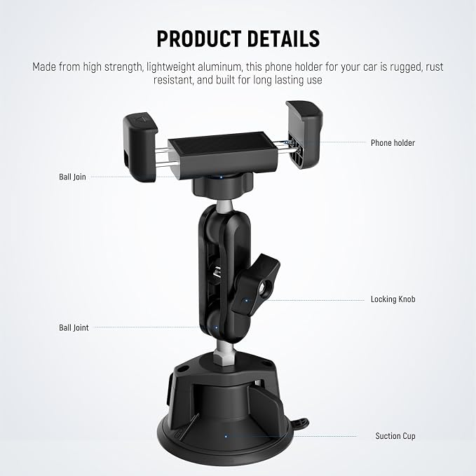 NEEWER Phone Holder for Your Car, 360° Rotating Vacuum Suction Cup Metal Cell - Image 5