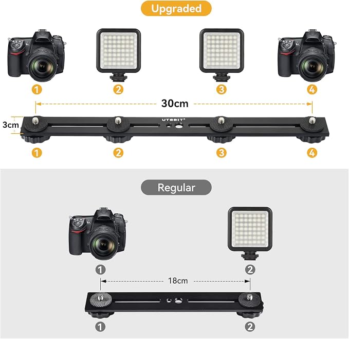 UTEBIT 13 inch Flash Bracket, Long Dual Camera Mount Flash Bracket Extension Bar - Image 2