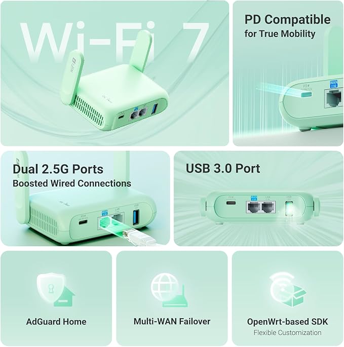GL.iNet GL-MT3600BE Portable Travel Router, Pocket Wi-Fi 7 Wireless 2.5G Router - Image 4