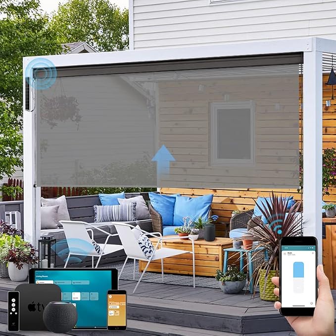 SmartWings Motorized Outdoor Patio Shades Roll Up Blinds by SmartWings