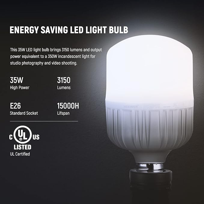 NEEWER E26 35W LED Light Bulbs, 2 Packs, 3150 Lumens/5700K/CRI 93+/15000h - Image 3